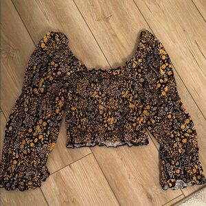 Topshop Black and Yellow Floral Blouse